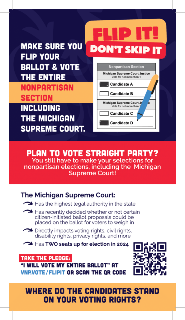 Campaign literature emphasizing the importance of voting in the nonpartisan section, including the Michigan Supreme Court.